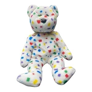 TY Beanie Baby 2K Bear 1999 Multicolored Confetti Plush Stuffed Toy Retired Rare